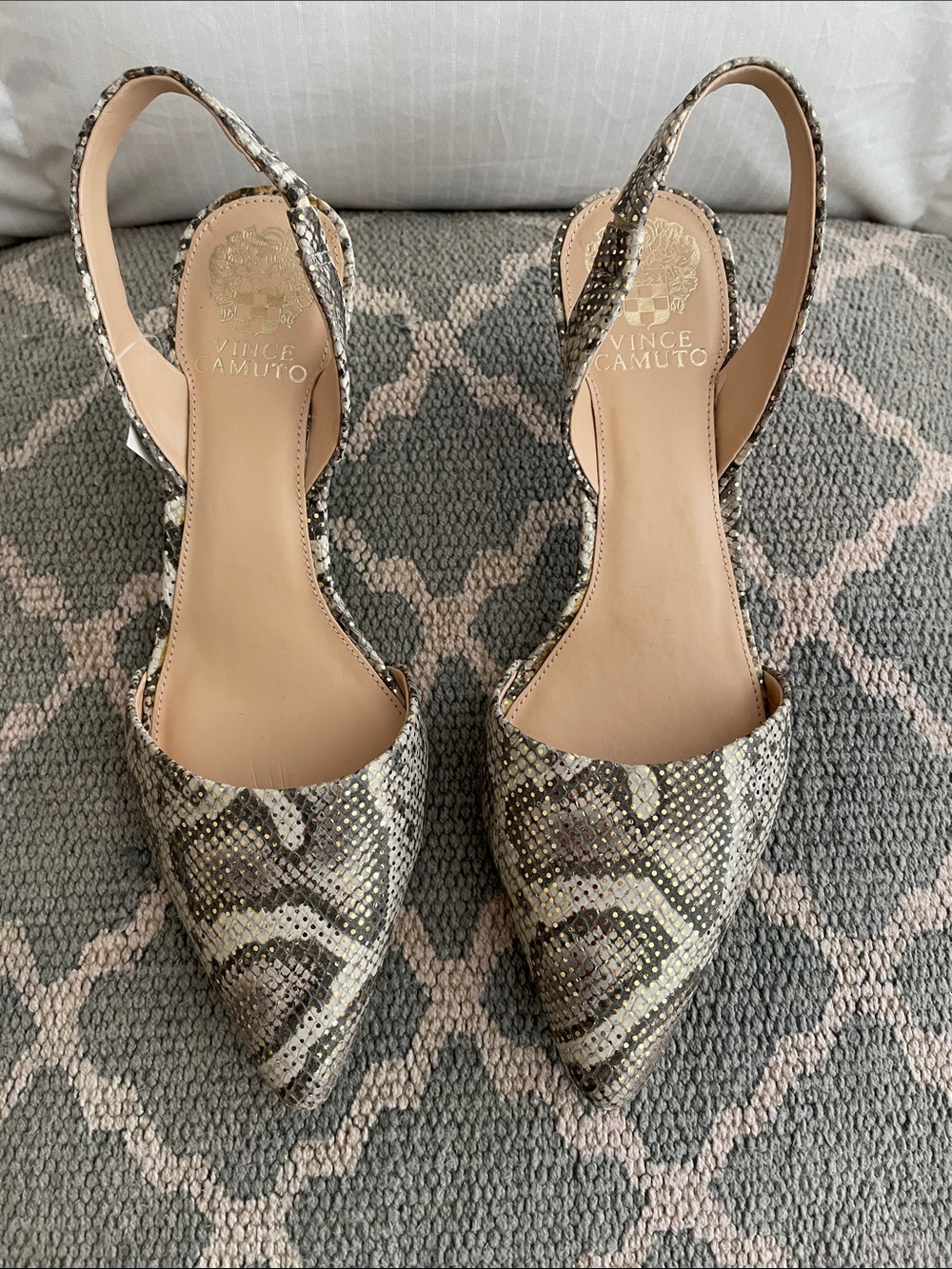 NWT Vince Camuto Leather Heeled Slingback in Snake Print w/ Gold Specks Size 8.5